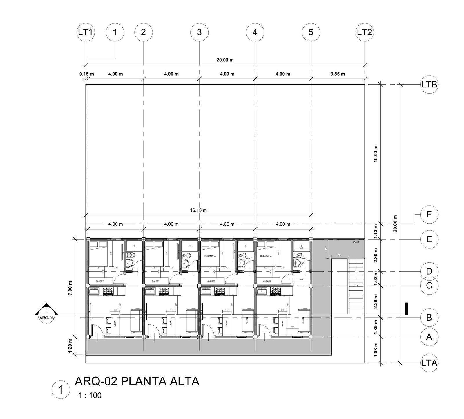 Plano arquitectónico de planta alta de Depas Saturnino