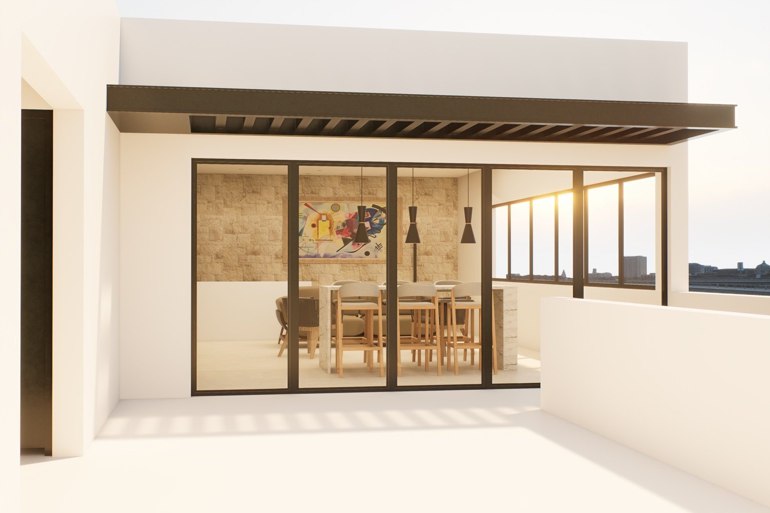 Render de terraza del Estudio residencial